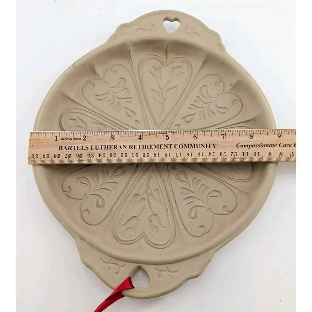 Vintage 1988 Brown Bag Cookie Art HEARTS & FLOWERS Shortbread Pan Stoneware